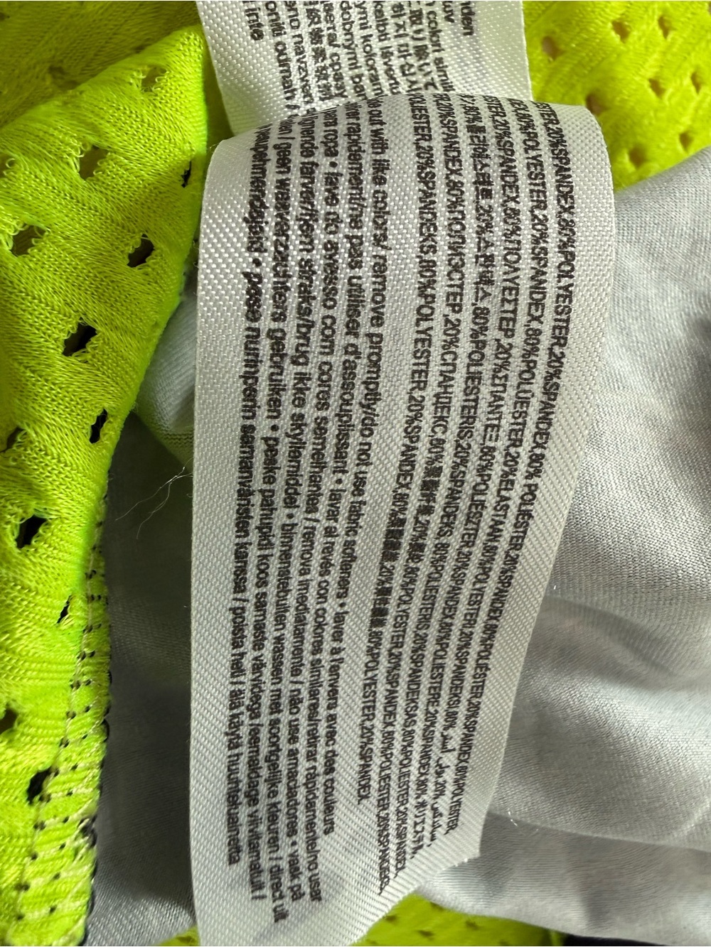 Zumba Fitness Neon Yellow Mesh Top with Black Trim and Multicolor Stripe Detail - Picture 12 of 13